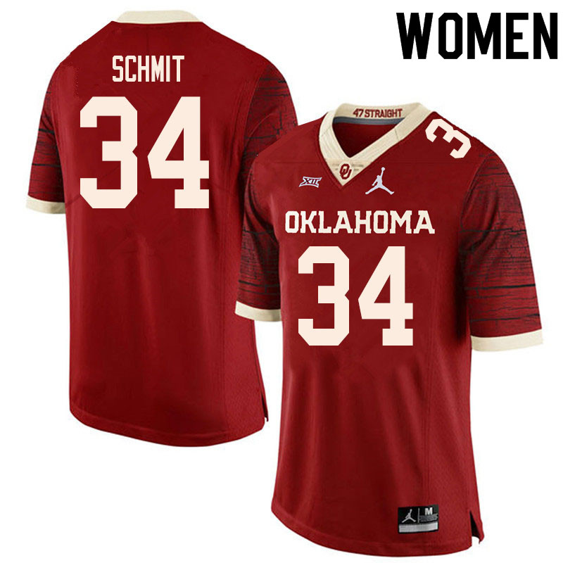 Women #34 Zach Schmit Oklahoma Sooners College Football Jerseys Sale-Retro
